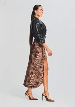 Victoria Leather Jacket -Retrofete Sales Store Ecommerce Crop 23 07 18 SET1 Emma Dress Tan Ocelot Victoria Jacket 0168 ECOMM