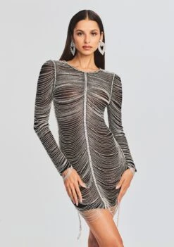 Jacqueline Crystal Embellished Dress -Retrofete Sales Store Ecommerce Crop 23 07 18 SET1 Jaqueline Dress Black Silver 0048 ECOMM