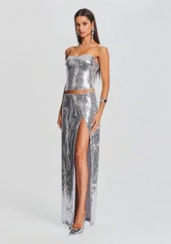 Savannah Sequin Maxi Skirt -Retrofete Sales Store Ecommerce Crop 23 09 21 ORENBUSTIER SAVANNAHSKIRT SILVER 2960 ECOMM 7b76bd70 49f8 4f4f 972c 3b63219f7369