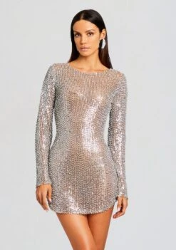 Malaya Sequin Embellished Dress -Retrofete Sales Store Ecommerce Crop 23 10 17 MALAYADRESS SILVERTANNIN 1784 ECOMM