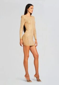 Virginia Embellished Knit Dress -Retrofete Sales Store Ecommerce Crop 23 10 17 VIRGINIADRESS TANNIN 446 ECOMM