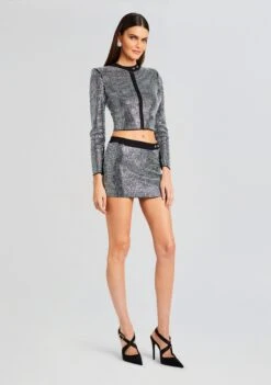 Aero Embellished Knit Jacket -Retrofete Sales Store Ecommerce Crop 23 10 25 AEROJACKET DELTASKIRT BLACKSILVER 2471 ECOMM