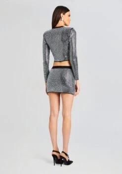 Aero Embellished Knit Jacket -Retrofete Sales Store Ecommerce Crop 23 10 25 AEROJACKET DELTASKIRT BLACKSILVER 2479 ECOMM
