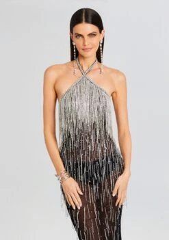 Belle Embellished Fringe Dress -Retrofete Sales Store Ecommerce Crop 23 10 25 BELLEDRESS BLACKSILVER 2897 ECOMM