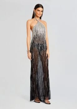 Belle Embellished Fringe Dress -Retrofete Sales Store Ecommerce Crop 23 10 25 BELLEDRESS BLACKSILVER 2904 ECOMM