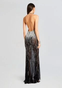 Belle Embellished Fringe Dress -Retrofete Sales Store Ecommerce Crop 23 10 25 BELLEDRESS BLACKSILVER 2913 ECOMM