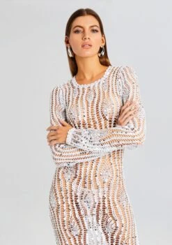Cherri Sequin Crochet Dress -Retrofete Sales Store Ecommerce Crop 23 10 25 CHERRIDRESS WHITE 2940 ECOMM