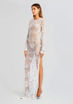 Cherri Sequin Crochet Dress -Retrofete Sales Store Ecommerce Crop 23 10 25 CHERRIDRESS WHITE 2948 ECOMM