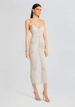 Irina Maxi Dress -Retrofete Sales Store Ecommerce Crop 23 10 25 IRINADRESS ADLEYBAG WHITESILVER 1061 ECOMM