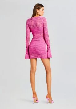 Peony Knit Crochet Dress -Retrofete Sales Store Ecommerce Crop 23 10 25 PEONYDRESS PARADISEPINK 2307 ECOMM