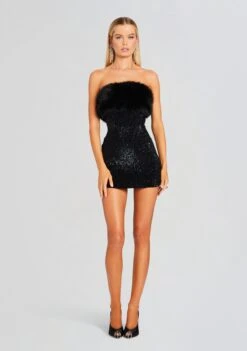 Torin Sequin Fur Dress -Retrofete Sales Store Ecommerce Crop 23 11 15 TORINDRESS BLACK 1645 ECOMM