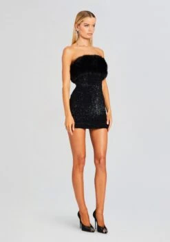 Torin Sequin Fur Dress -Retrofete Sales Store Ecommerce Crop 23 11 15 TORINDRESS BLACK 1665 ECOMM
