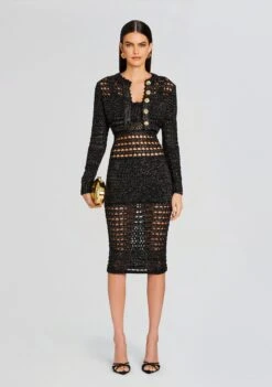 Avril Knit Crochet Dress -Retrofete Sales Store Ecommerce Crop 24 01 11 AVRILDRESS METALLICBLACKGOLD 0151 ECOMM