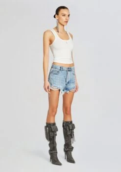 Angel Embellished Denim Short -Retrofete Sales Store Ecommerce Crop 24 02 15 REBELJACKET ANGELSHORT TANGIERSILVER 089 ECOMM 7b23bb9e 1c9e 469e 86ec b29e5070880d