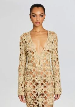 Yesly Knit Crochet Dress -Retrofete Sales Store Ecommerce Crop 24 02 16 YESLEYDRESS METALLICGOLD 065 ECOMM
