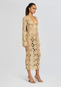 Yesly Knit Crochet Dress -Retrofete Sales Store Ecommerce Crop 24 02 16 YESLEYDRESS METALLICGOLD 076 ECOMM