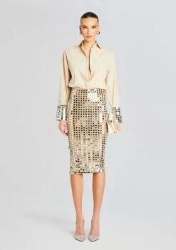 Brelan Embellished Skirt -Retrofete Sales Store Ecommerce Crop 24 02 29 OZELLASHIRT BRELANSKIRT CHAMPAGNEDUST 1058 ECOMM