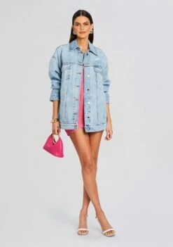 Lizzie Denim Jacket 11 Lizzie Denim Jacket -Retrofete Sales Store Ecommerce Crop 24 03 12 LIZZIEJACKET TELAVIVSAND YONITDRESS WATERMELON 2351 ECOMM