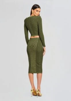 Posie Rib Knit Skirt -Retrofete Sales Store Ecommerce Crop 24 03 13 POSIESKIRT SEPHIRAJACKET METALLICMILITARYGREEN 1035 ECOMM