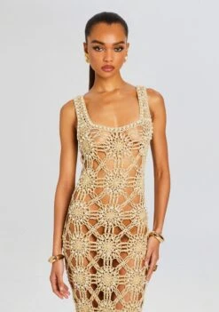 Saffron Knit Crochet Dress -Retrofete Sales Store Ecommerce Crop 24 03 26 SAFFRONDRESS METALLICGOLD 0871 ECOMM