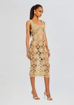 Saffron Knit Crochet Dress -Retrofete Sales Store Ecommerce Crop 24 03 26 SAFFRONDRESS METALLICGOLD 0880 ECOMM