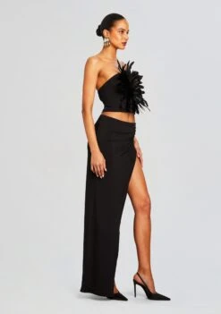 Nicki Feather Top -Retrofete Sales Store Ecommerce Crop 24 03 27 NIKKITOP LINDSEYSKIRT BLACK 2645 ECOMM