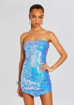 Valley Feather Sequin Dress -Retrofete Sales Store Ecommerce Crop 24 03 27 VALLEYDRESS IRIDESCENTBLUE 0126 ECOMM