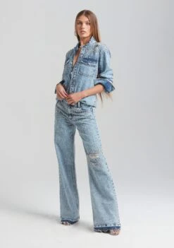 Doreen Crystal Embellished Denim Shirt 11 Doreen Crystal Embellished Denim Shirt -Retrofete Sales Store Ecommerce Crop Retrofete Ecomm set2 Look13 1865